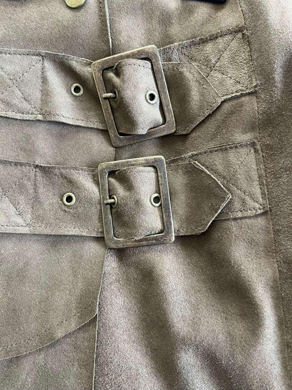 Alberto Makali Brown 100% Leather Asymmetrical Skirt Utilitarian Style Sz 6 - Picture 3 of 6